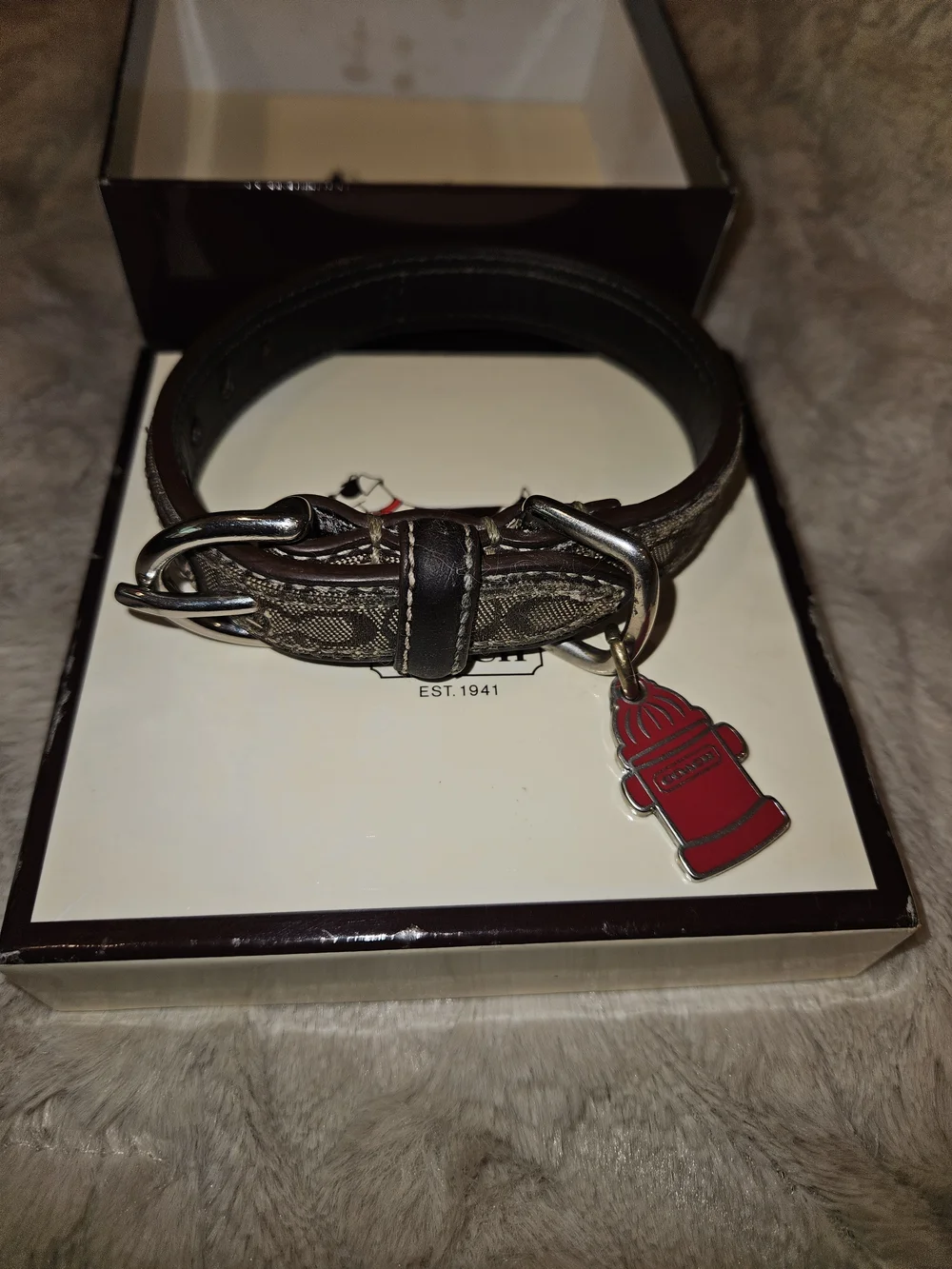 COACH BROWN LEATHER BROWN JACQUARD SIGNATURE C DOG PET COLLAR 60178 XS - Picture 3 of 8